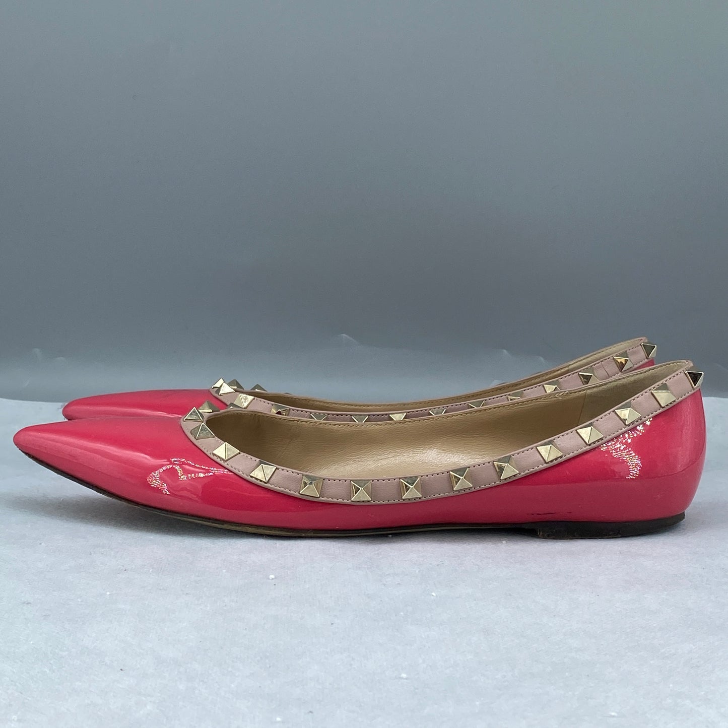Valentino Rockstud Patent Flat Shoes Size 40 Hot Pink