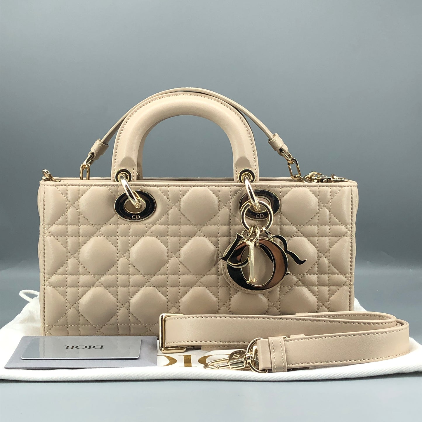 Christian Dior Lady Dior Horizontal Medium Cannage Leather Handbag Dusty Pink