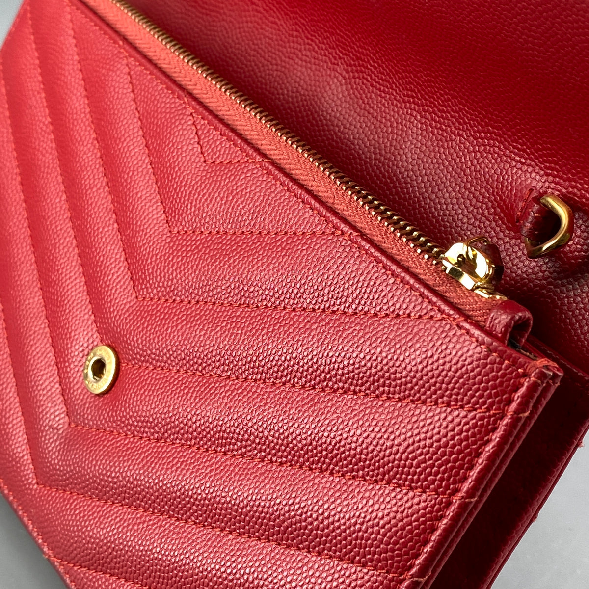 Saint Laurent Matelasse Chevron  Envelope Chain Wallet New Red