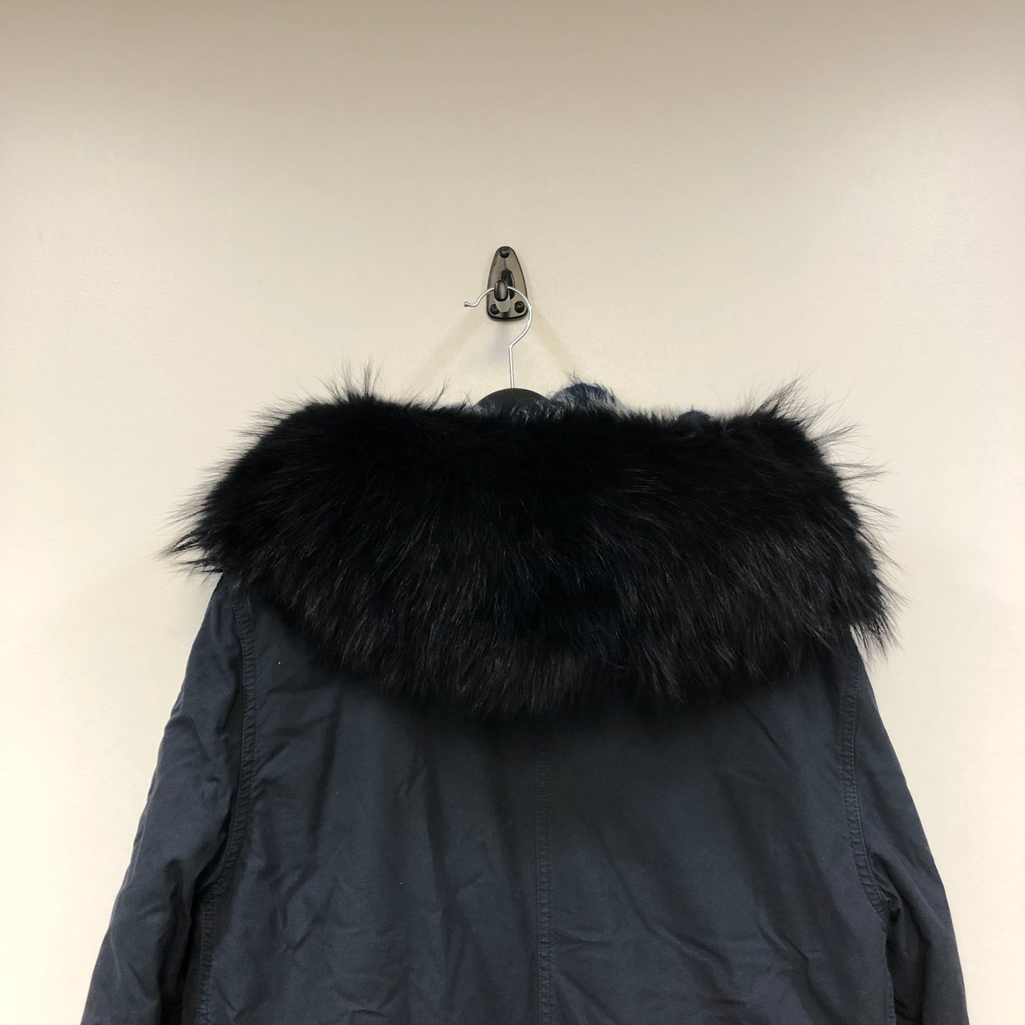 Mr & Mrs Navy Blue Fur Hood Parka Coat Size M