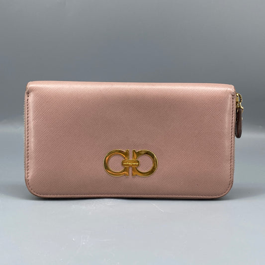 Ferragamo Pink Zip‑Around Long Wallet