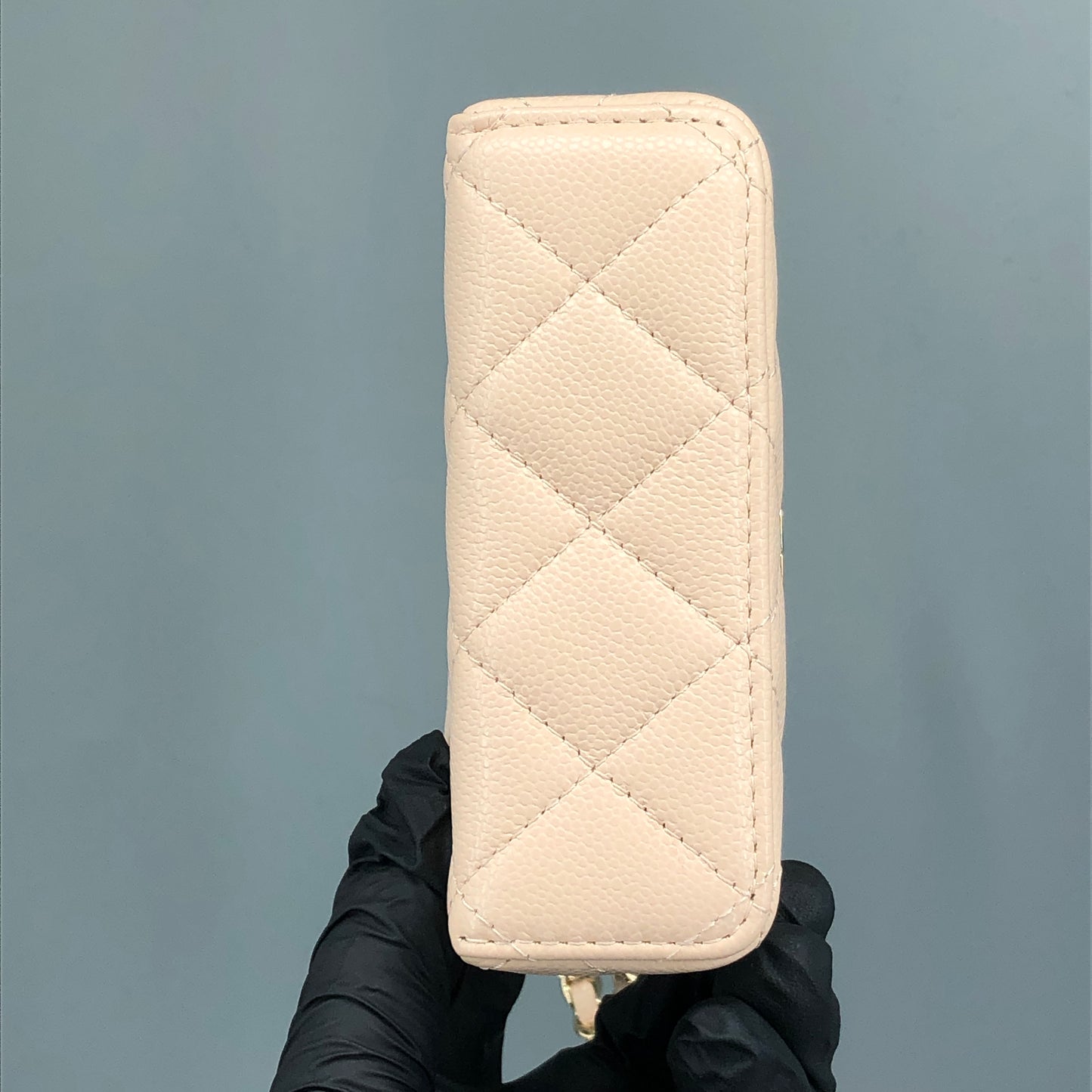 Chanel Caviar Quilted Top Handle Slim Vanity With Chain Beige/Nude