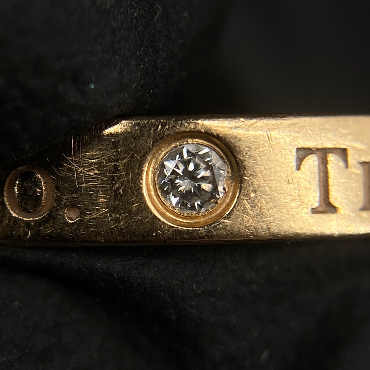 Tiffany & Co. AU750 Yellow Gold Single Diamond Band Ring Size 49mm