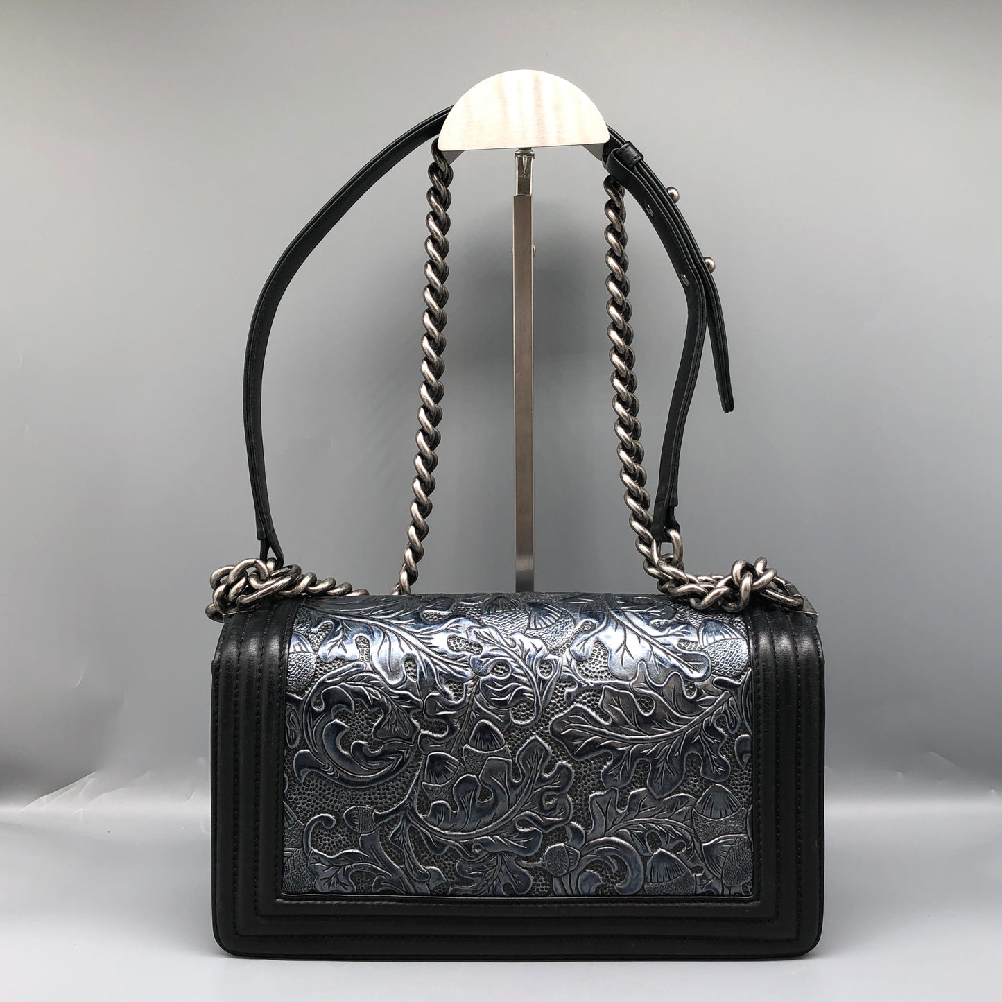 Chanel Boy Medium Embroidered Calfskin Shoulder Bag Black