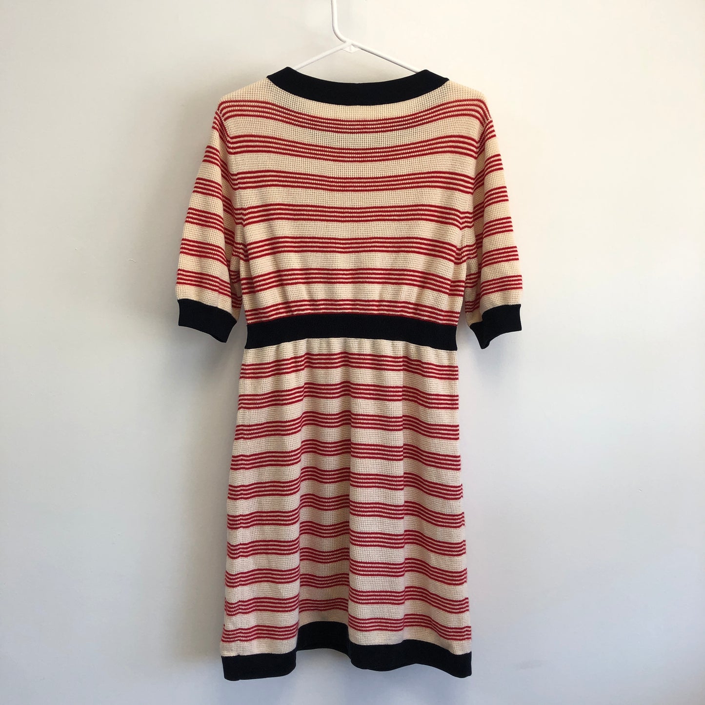 Chanel Red/Cream/Black Striped Knit Fit-and-Flare Dress