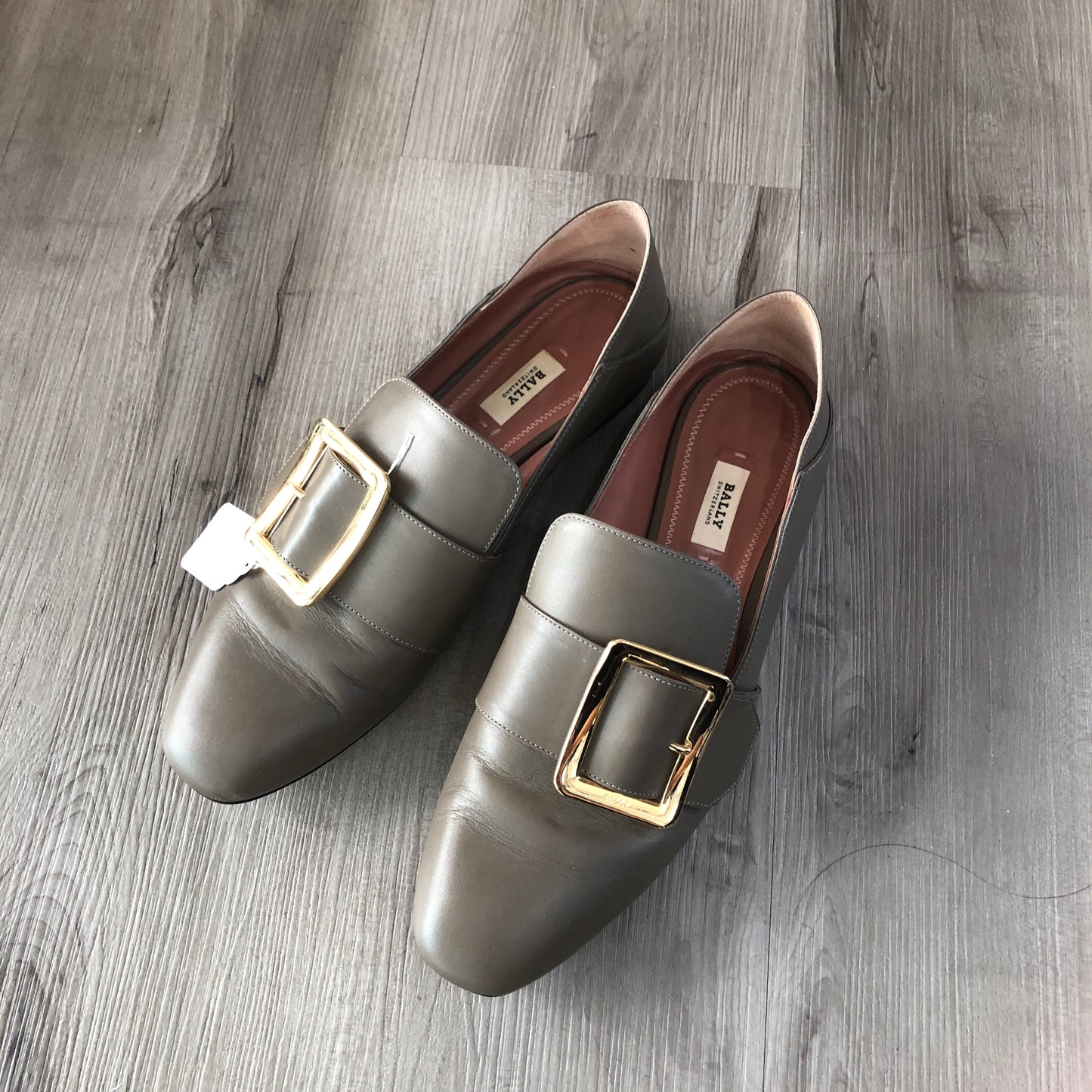 Bally Women's Square Buckle Leather Loafer Mules Size 38.5 Tan