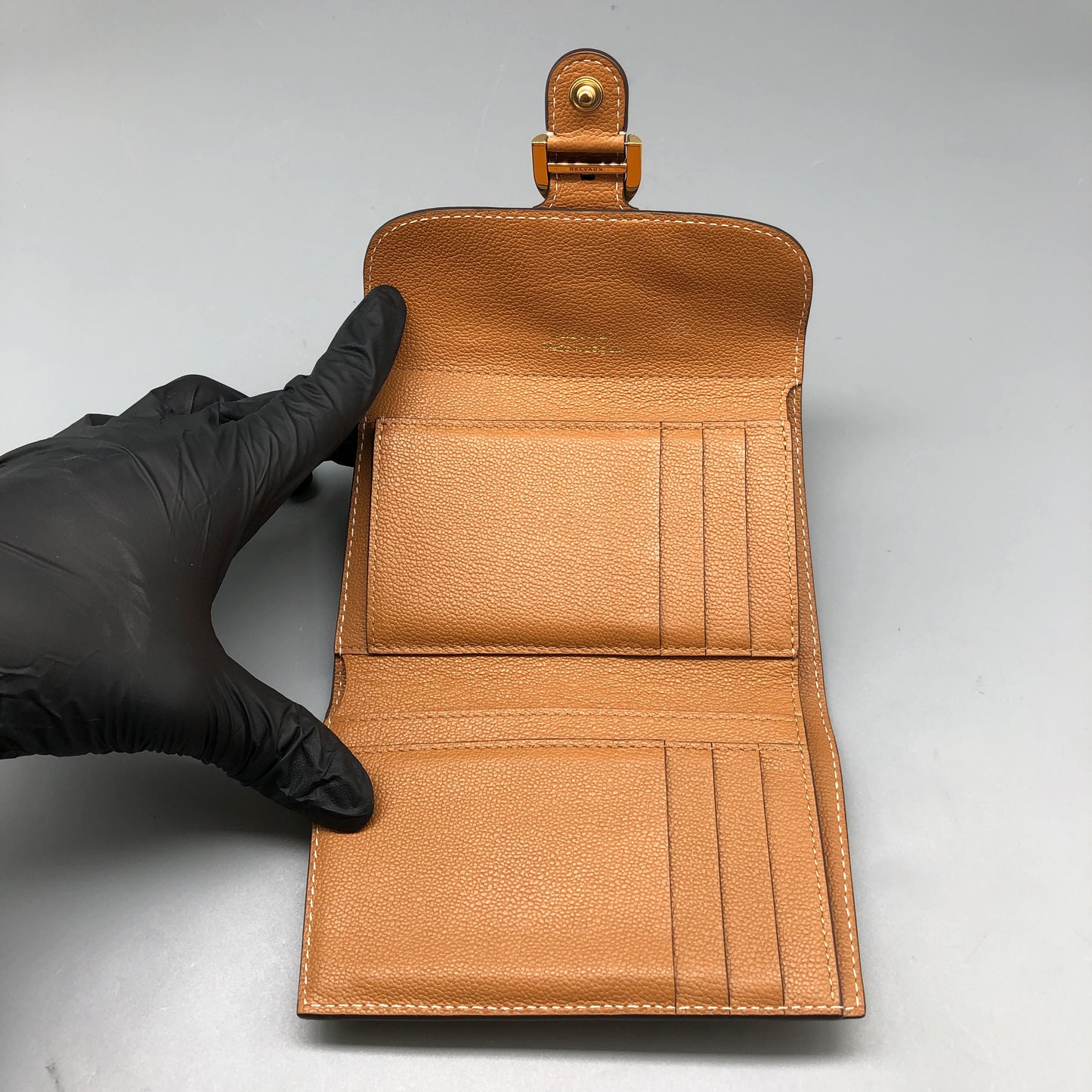 Delvaux Tan Grained Leather Compact Wallet