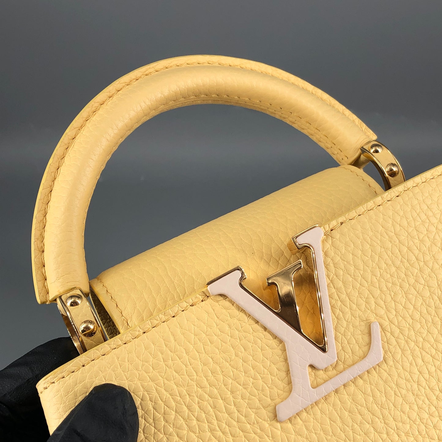 Louis Vuitton Capucines Mini Taurillon Leather Handbag Light Yellow