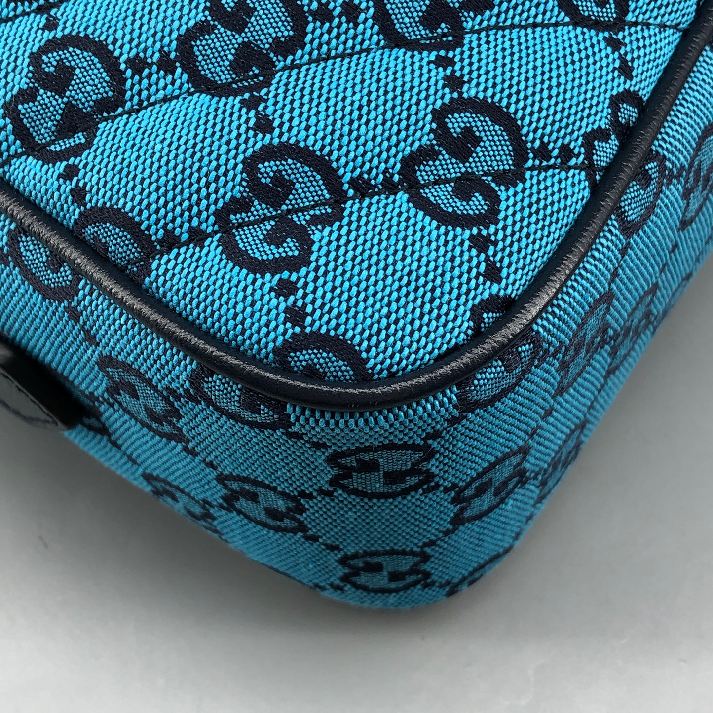 Gucci GG Marmont Small Camera Bag in Blue Diagonal Quilted Canvas