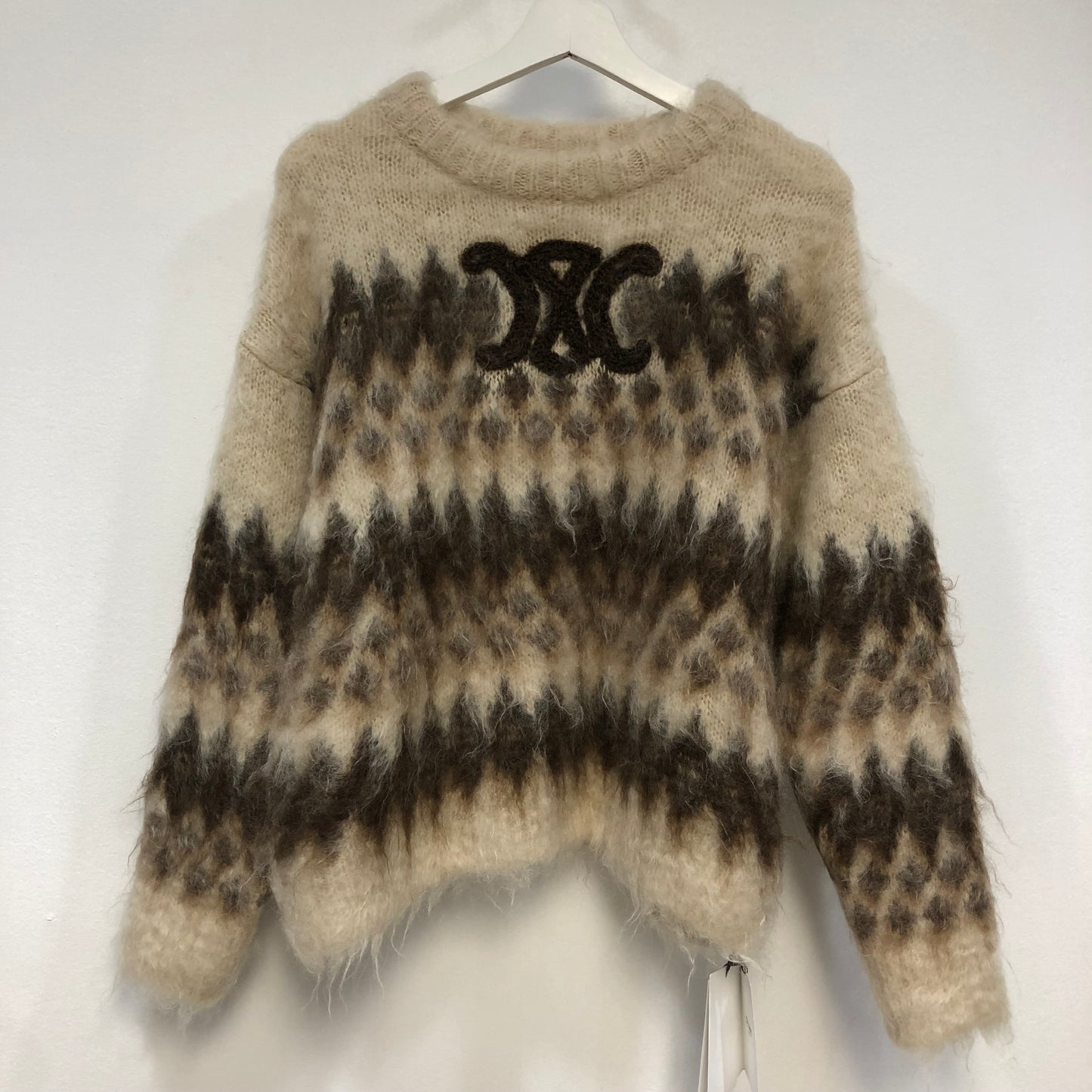 Celine Jacquard Knit Sweater Size L Brown