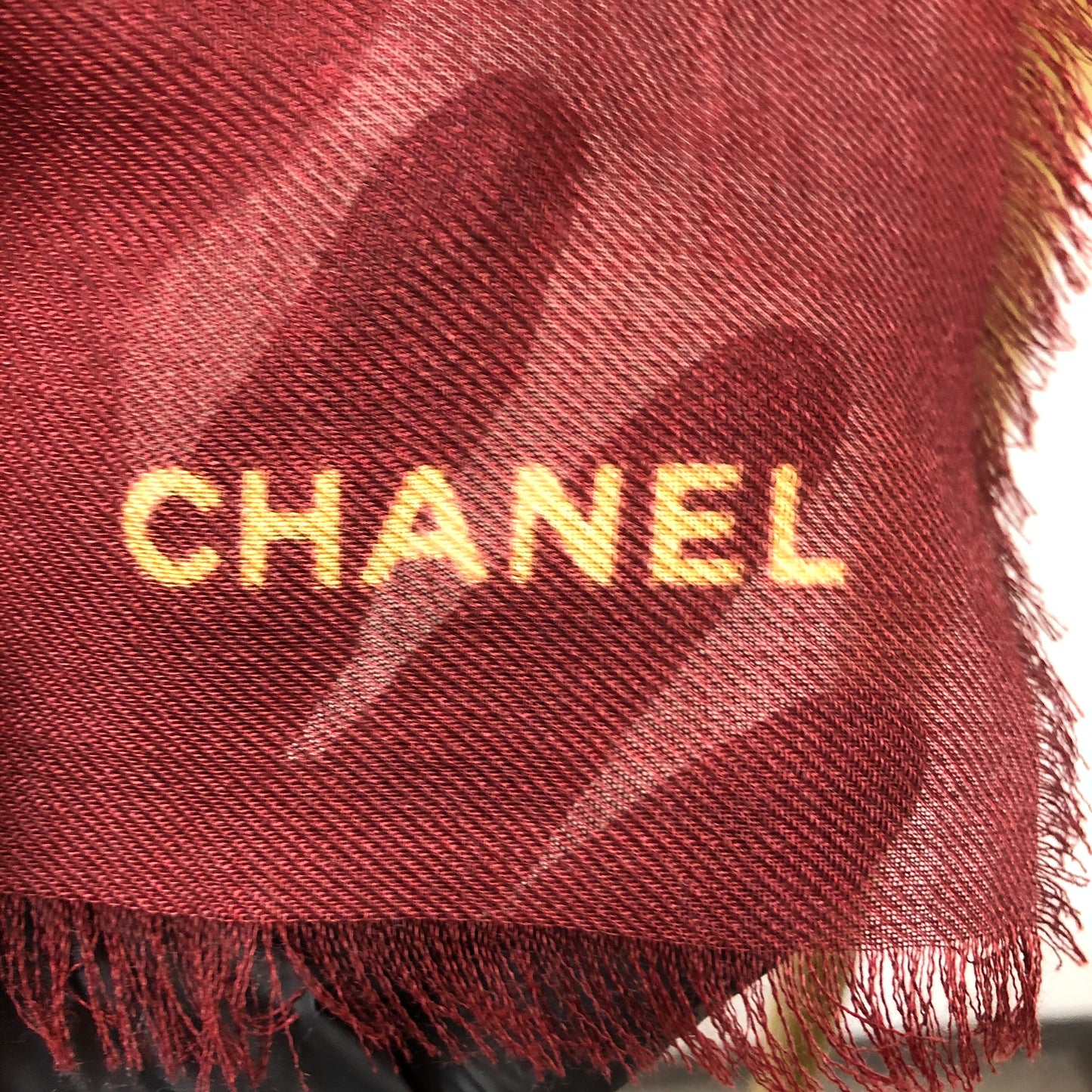 Chanel Dark Red/Yellow Cashmere Scarf 138×184 cm