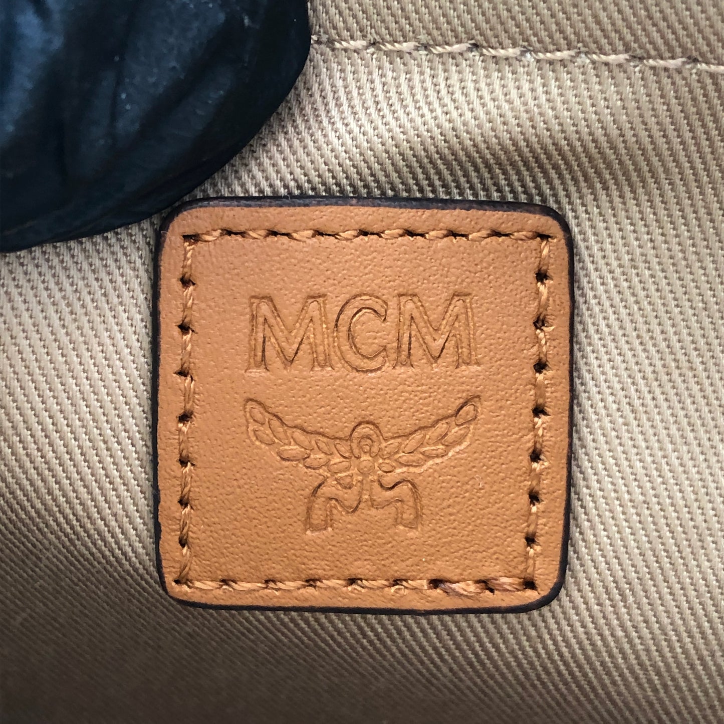 MCM Visetos Shearling Trim Oval Crossbody Camera Bag  Caramel