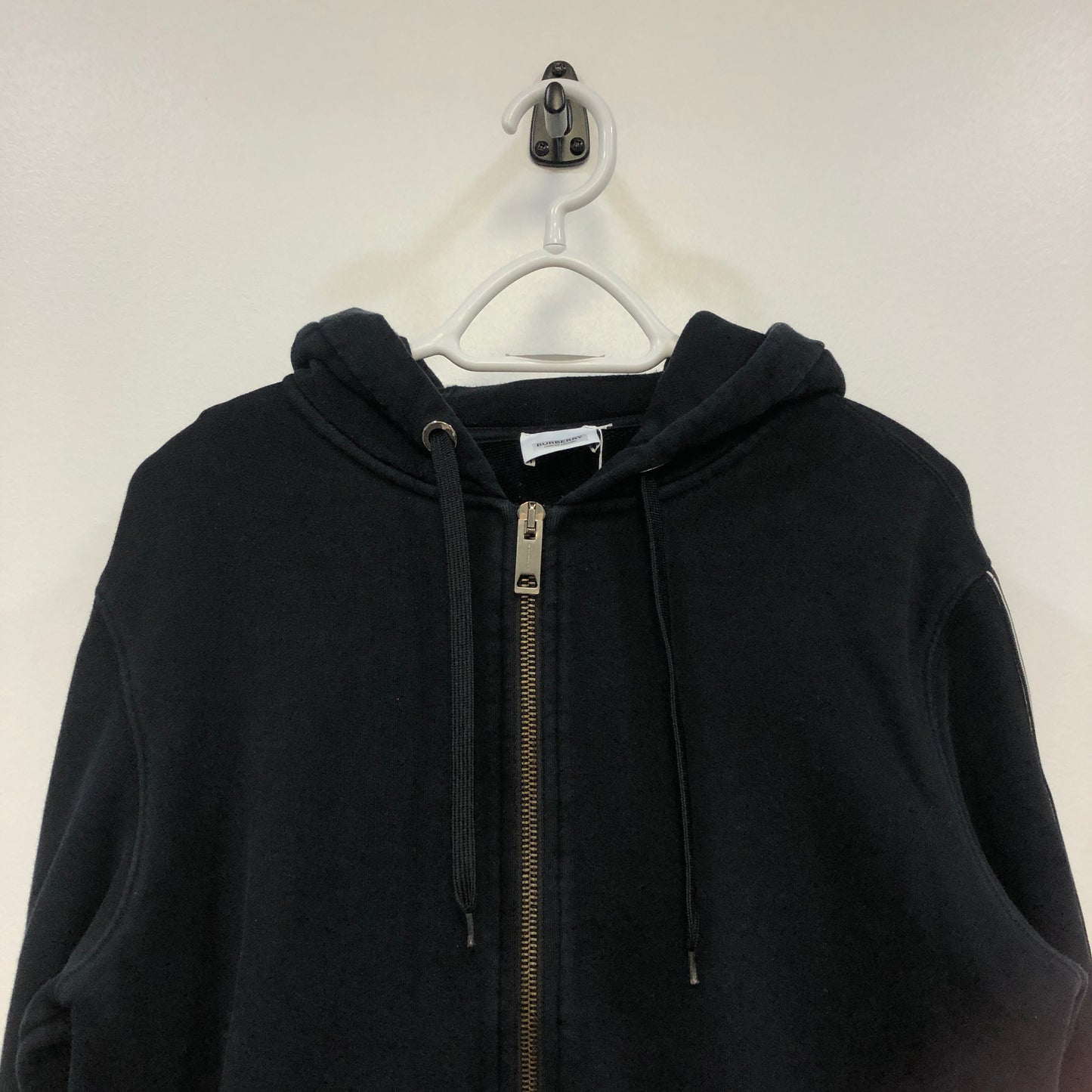 Burberry Black Full‑Zip Hoodie Logo Tape Sweatshirt Size S