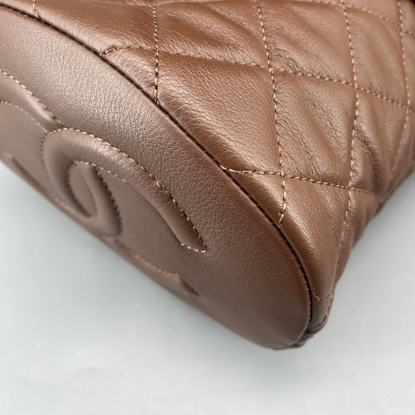 Chanel 23A Deep Brown Quilted Leather Mini Bucket Bag