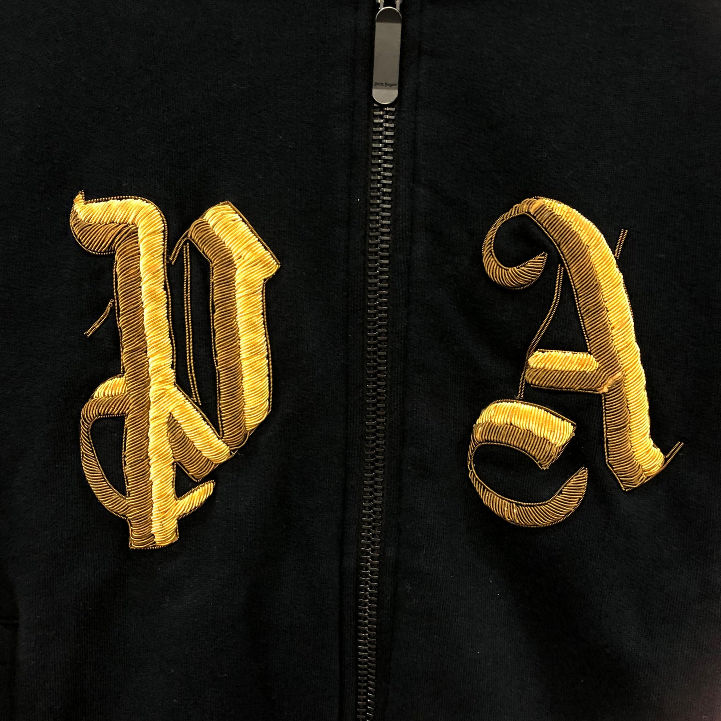 Palm Angels Black Gold Embroidered Full Zip Hoodie Size S