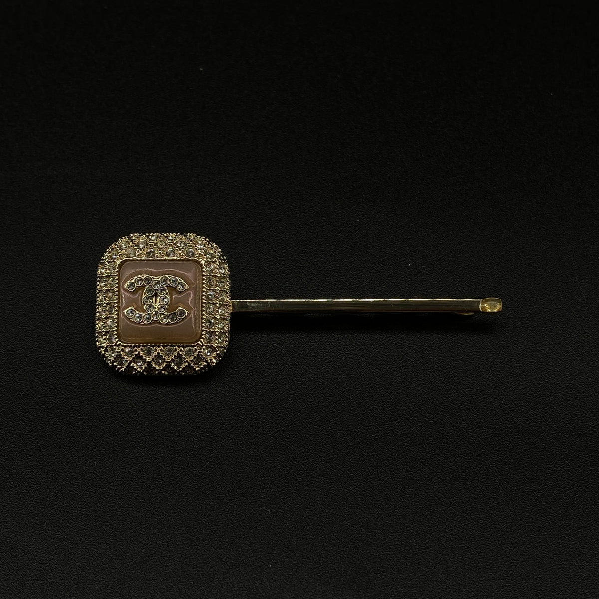 Chanel Gold Tone Crystal Square Hair Pin