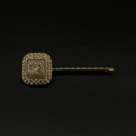 Chanel Gold Tone Crystal Square Hair Pin
