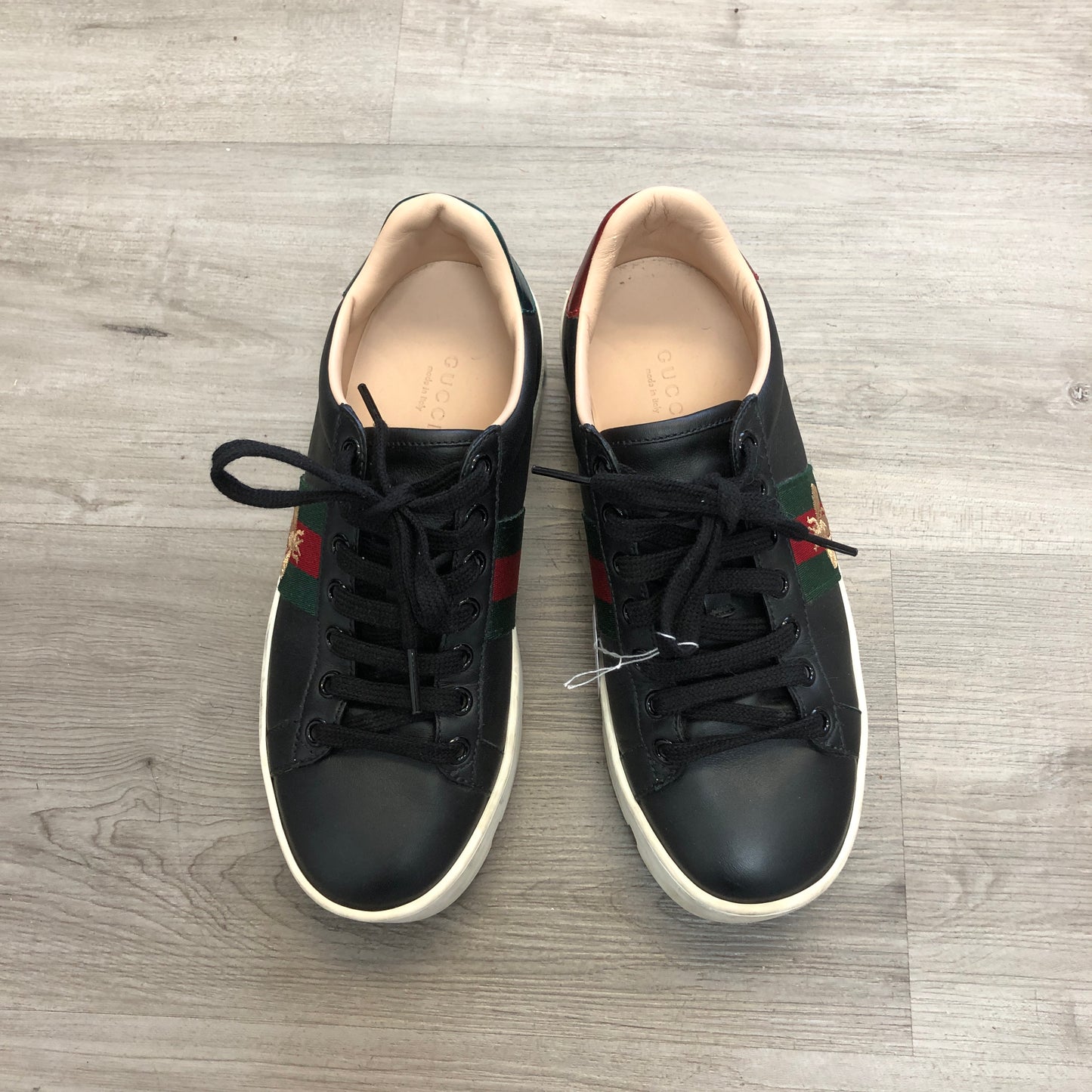 Gucci Ace Bee Embroidered Leather Sneaker Shoes 35 Black