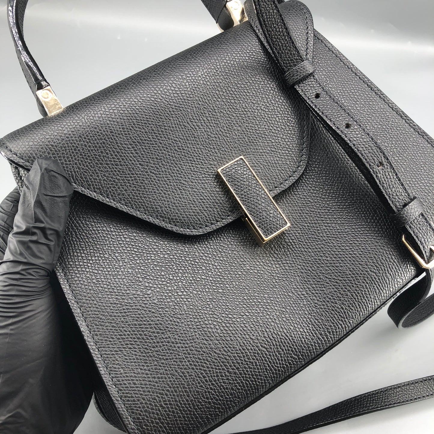 Valextra Iside Black Grained Calfskin Handbag
