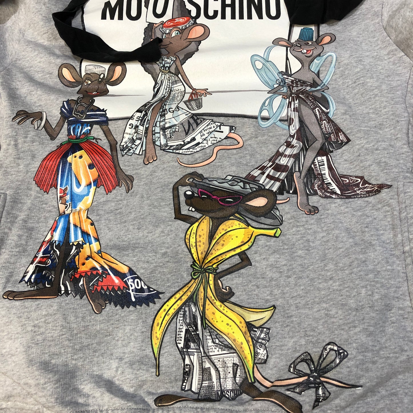 Moschino Grey Cartoon Print Drawstring Hoodie Size USA 2