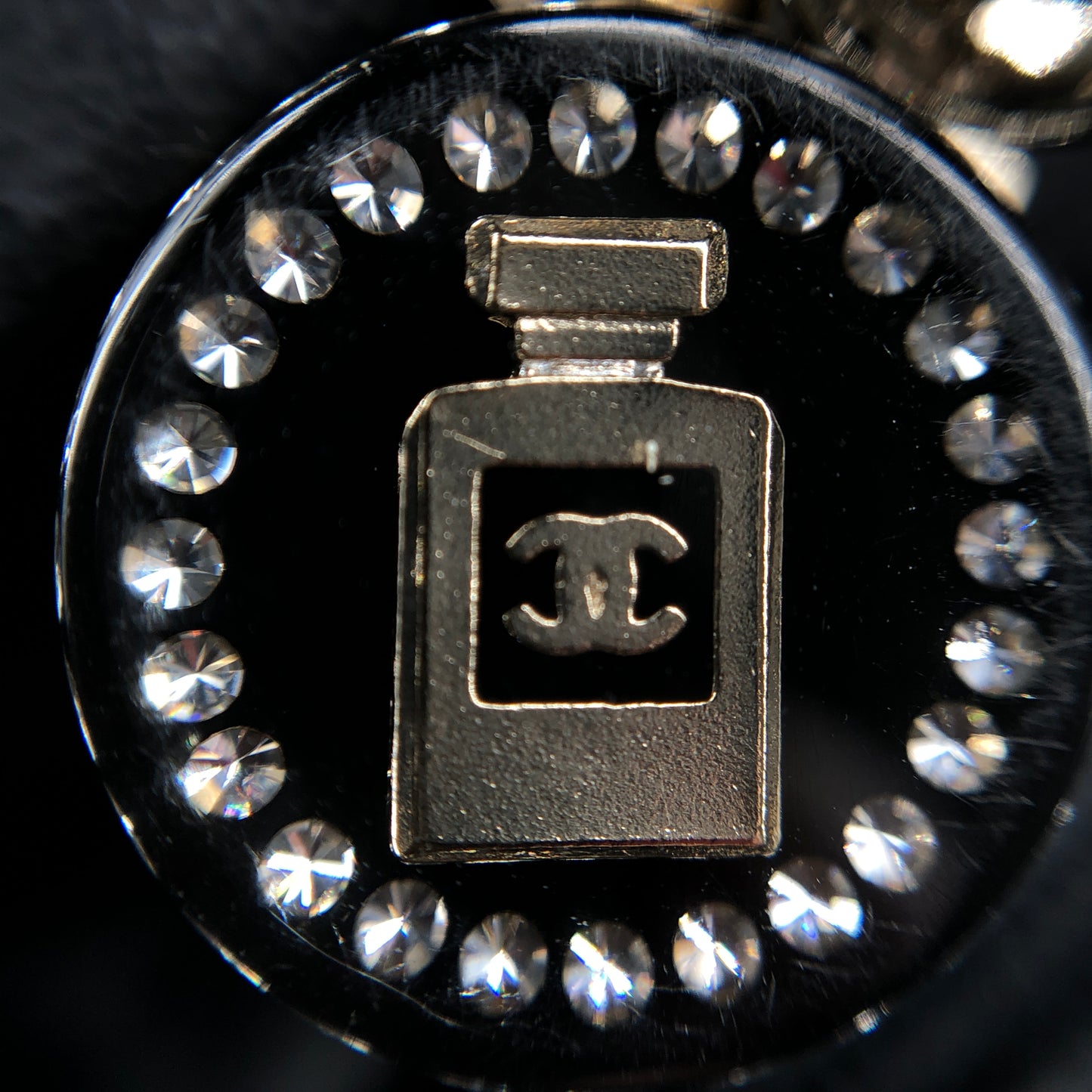 Chanel 2021 Gold Tone Black Enamel Crystal Round Drop Earrings