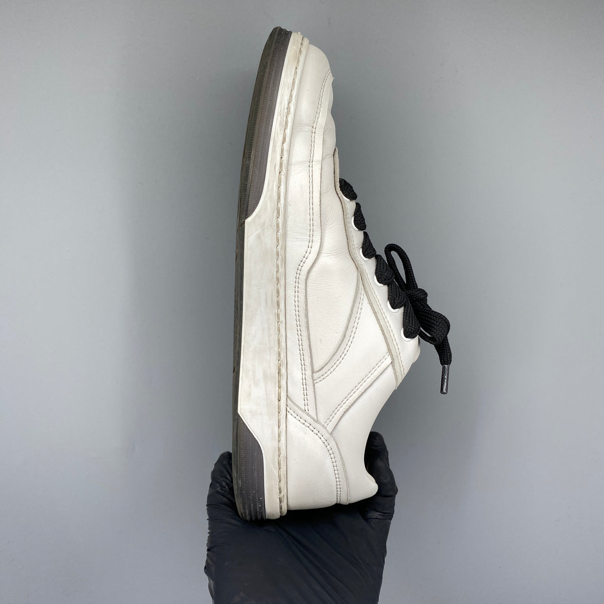 Chanel White Black Leather Lace Up Sneaker Size 37