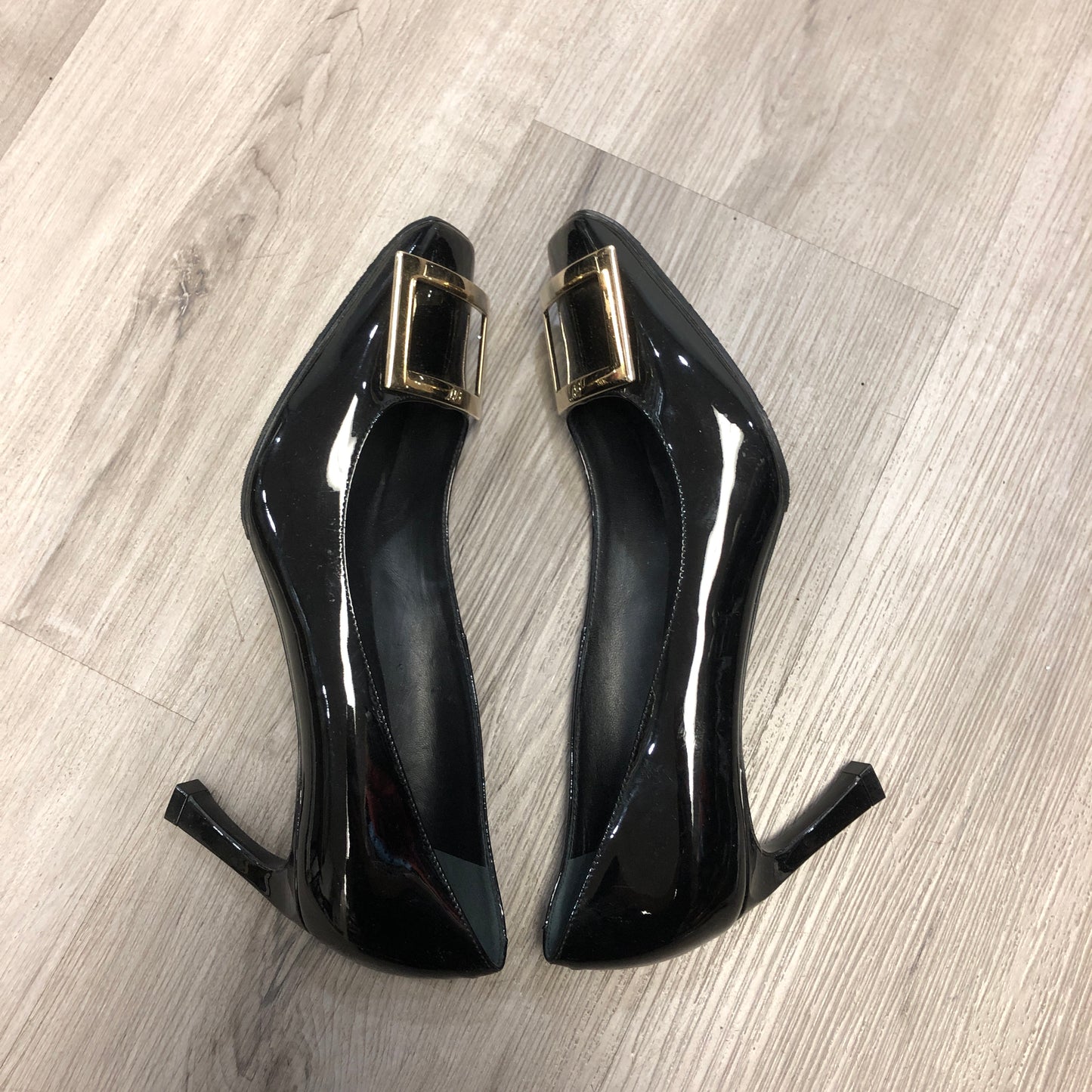 Roger Vivier Patent Leather Square Buckle Block Heel Pumps Shoes 36.5 Black