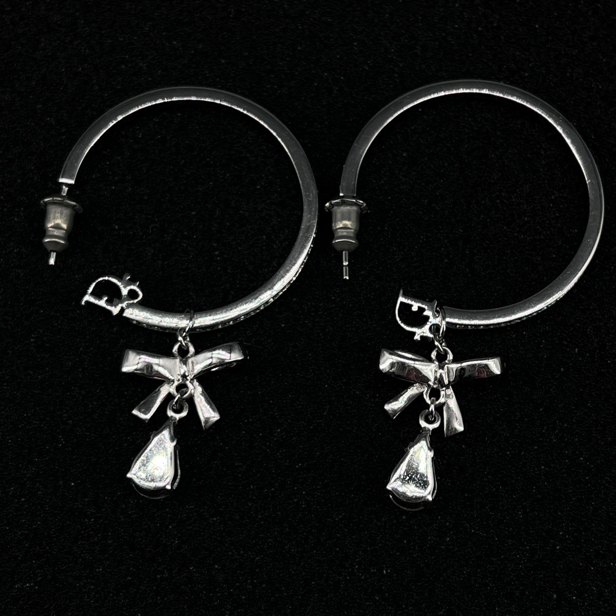 Christian Dior Silver Tone Crystal Hoop Earrings