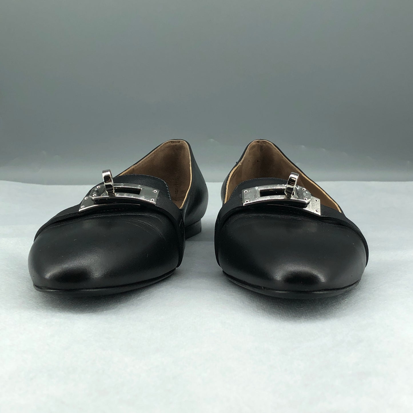 Hermes Black Leather Ballet Flats Size 35.5