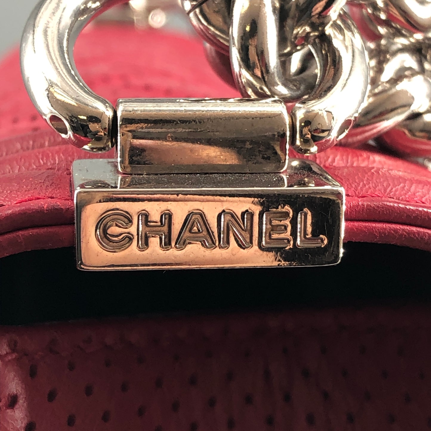 Chanel Boy Perforated Lambskin Quilted Shoulder Bag  Hot Pink