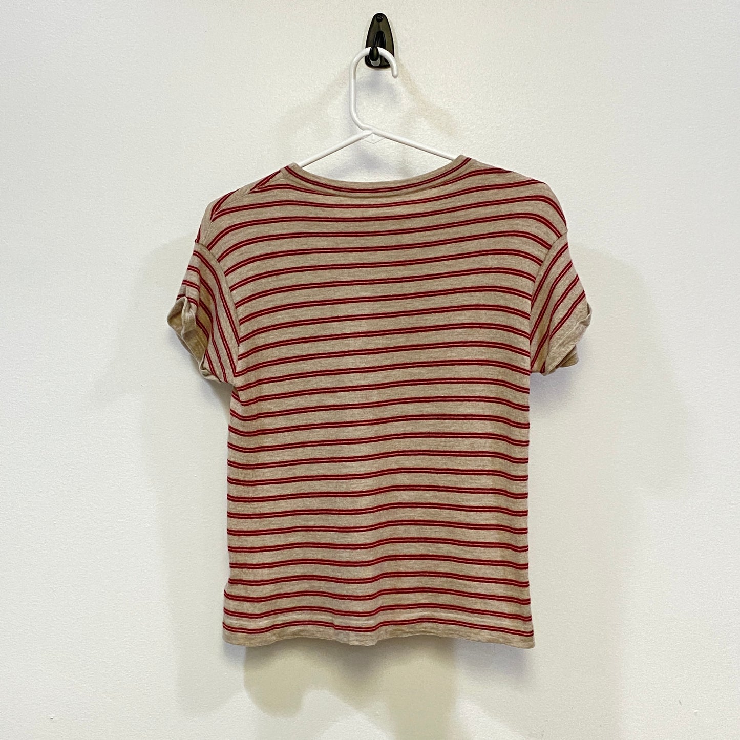 Brunello Cucinelli Grey Red Striped Short Sleeve Knit Top Size S