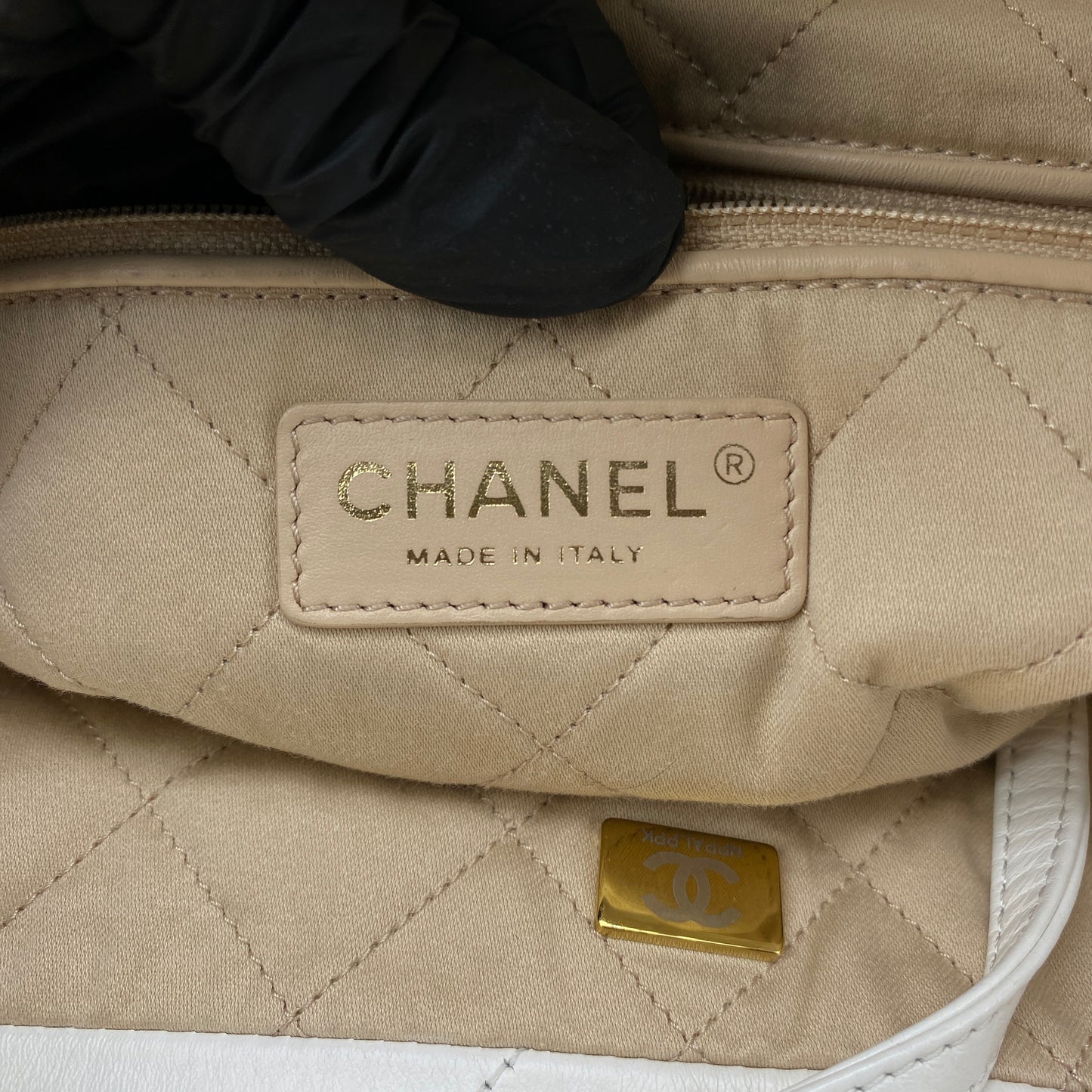 Chanel White Quilted Leather SMALL 22 Bag Tote