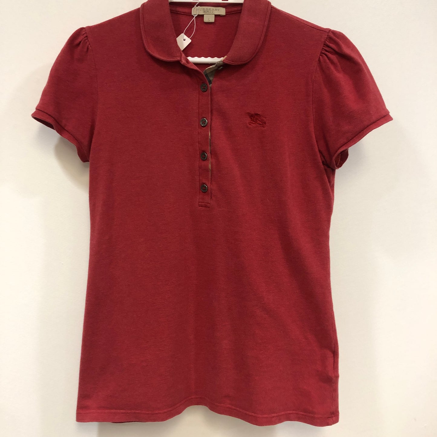 Burberry Brit Puff Short Sleeve Polo Shirt Size S Red