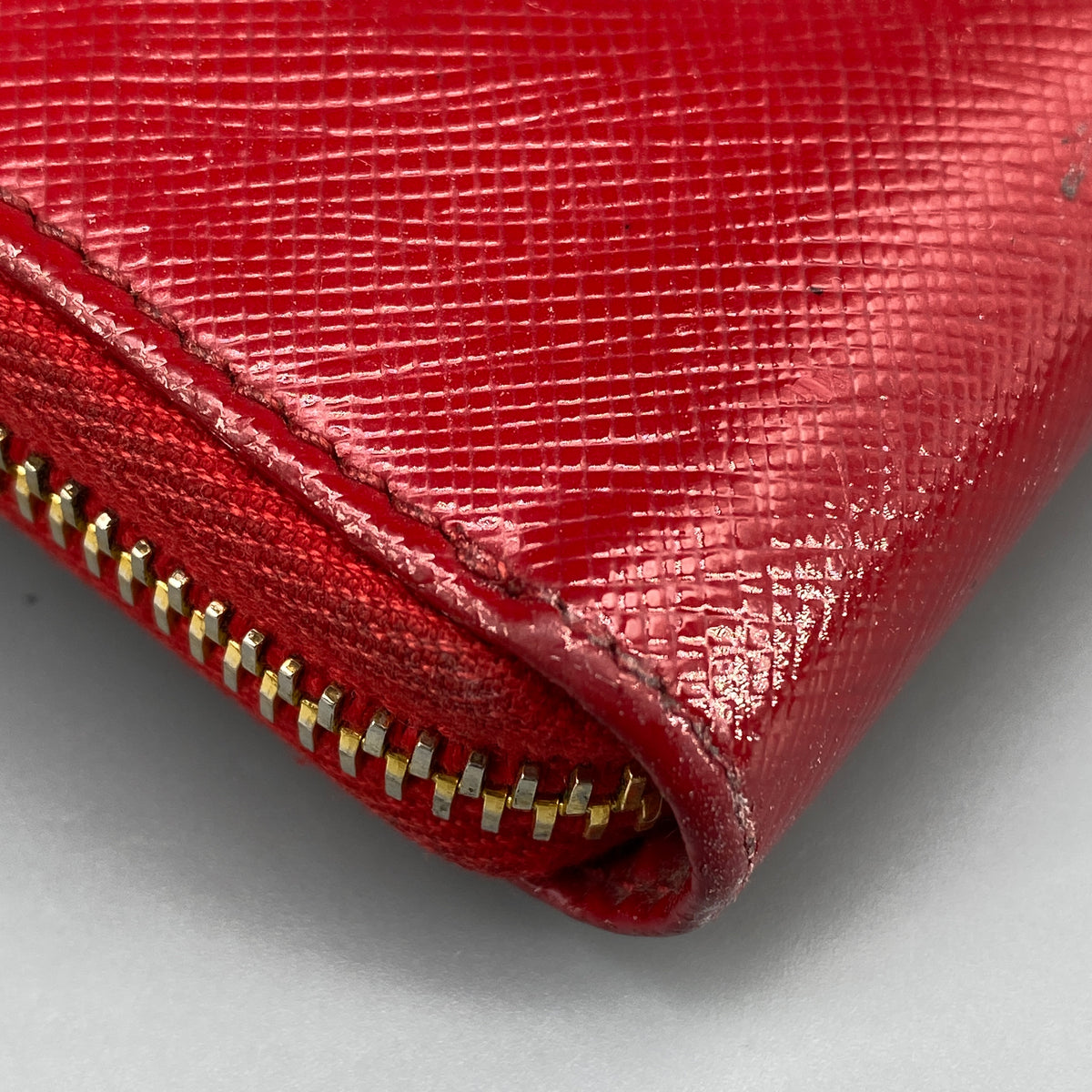 Prada Red Saffiano Leather Zip Around Long Wallet