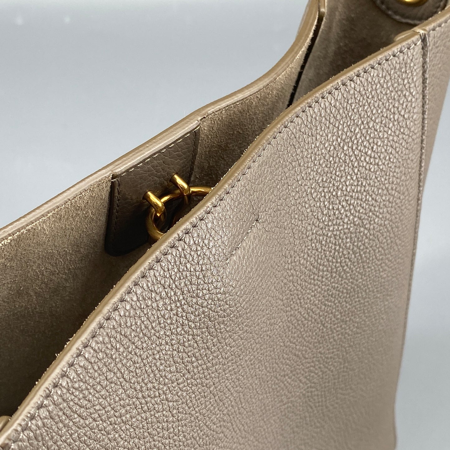 Celine Taupe Pebbled Leather Bucket Shoulder Bag