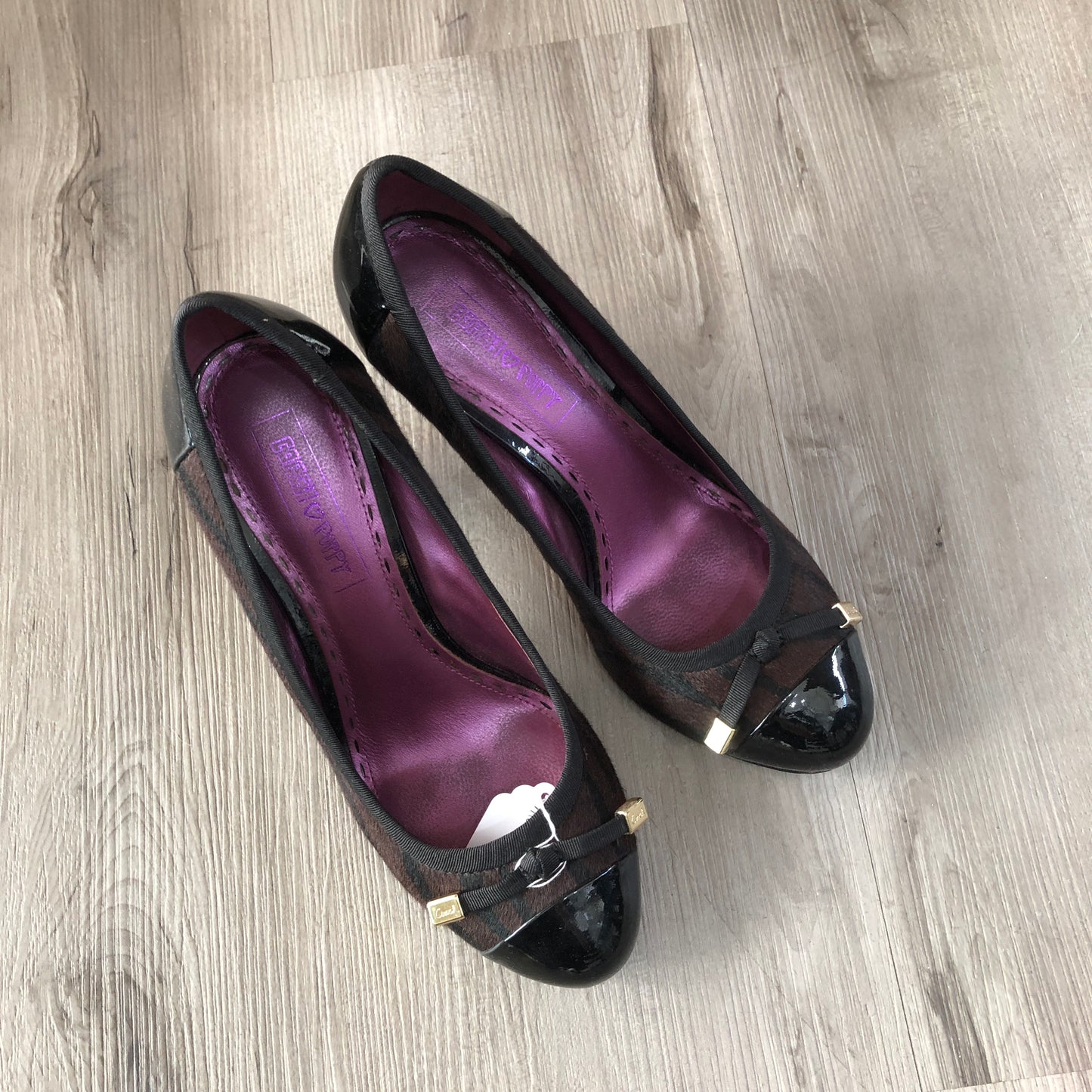 Coach Women's Signature C Print Pointed Toe Stiletto Pumps Size 7B Black Brown