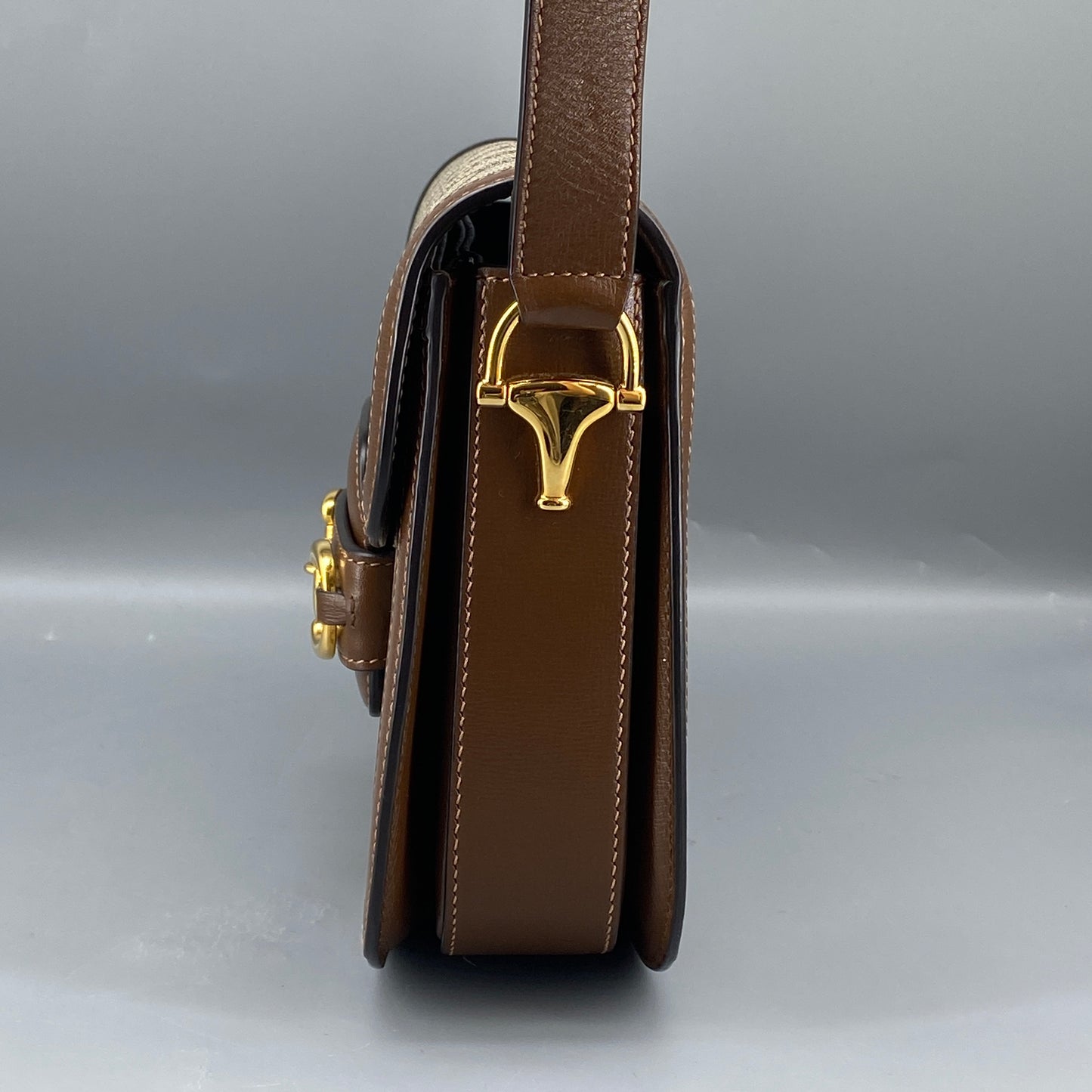 Gucci Beige & Caramel GG Supreme Horsebit 1955 Shoulder Crossbody Bag