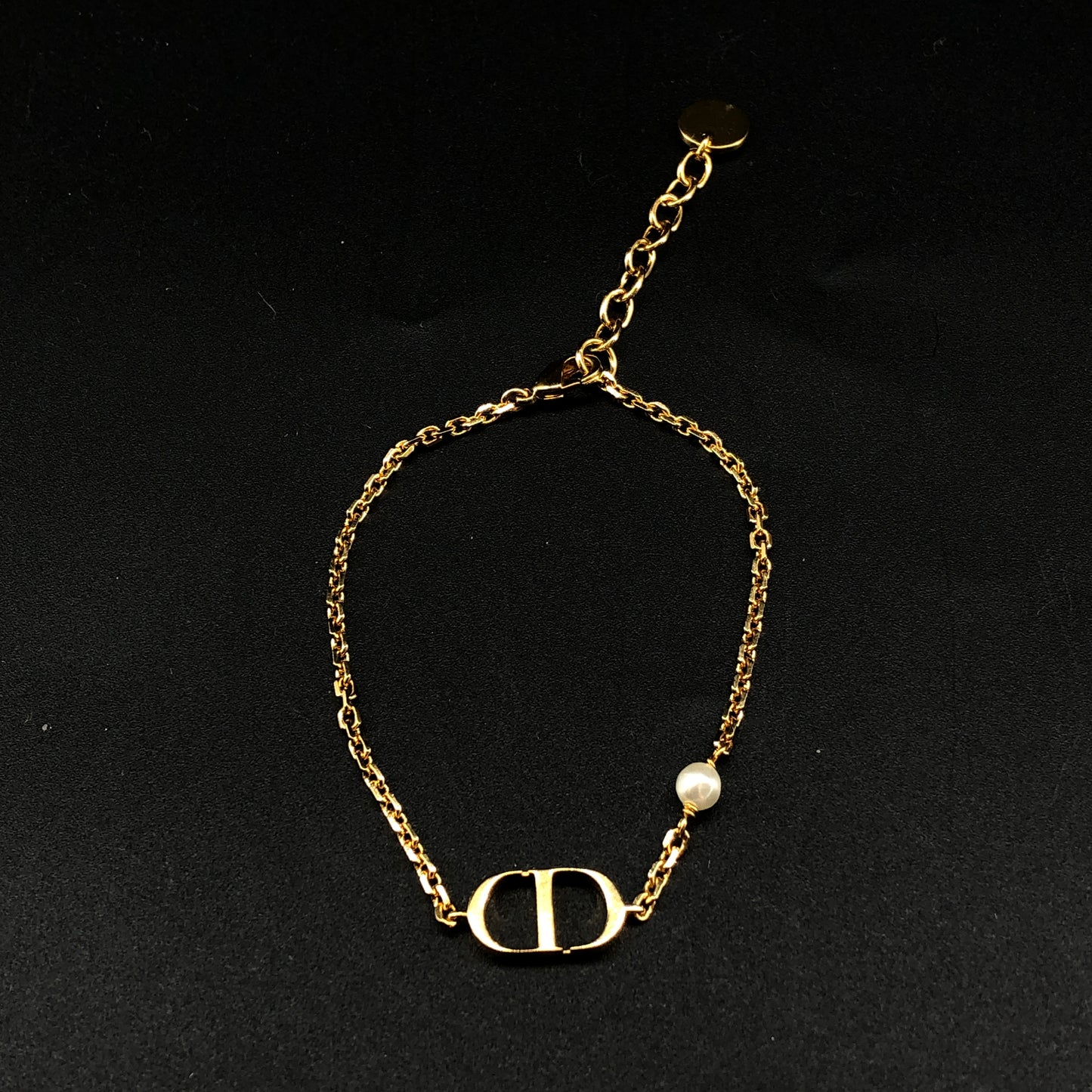 Christian Dior Gold-Tone CD Logo &  Pearl Bracelet