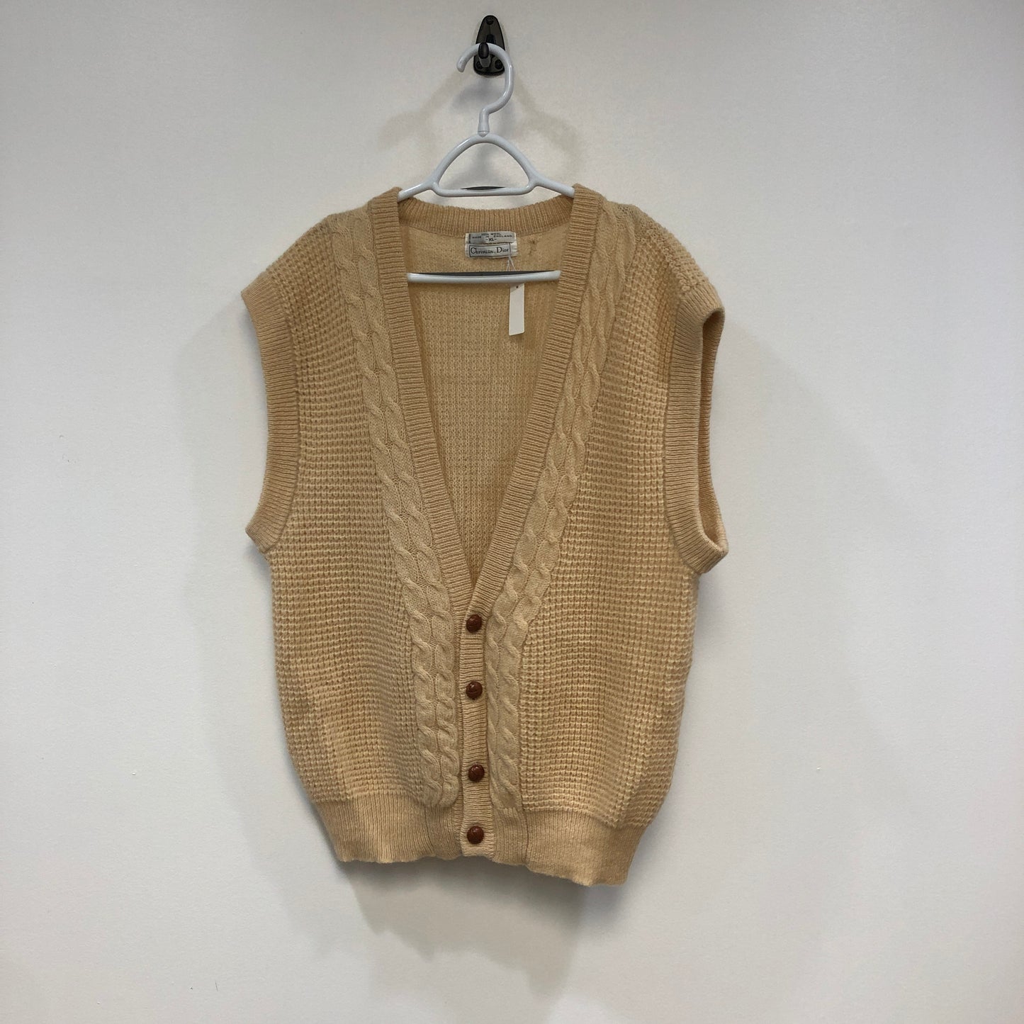 Christian Dior Skin Color Cable Knit Button Vest Size XL