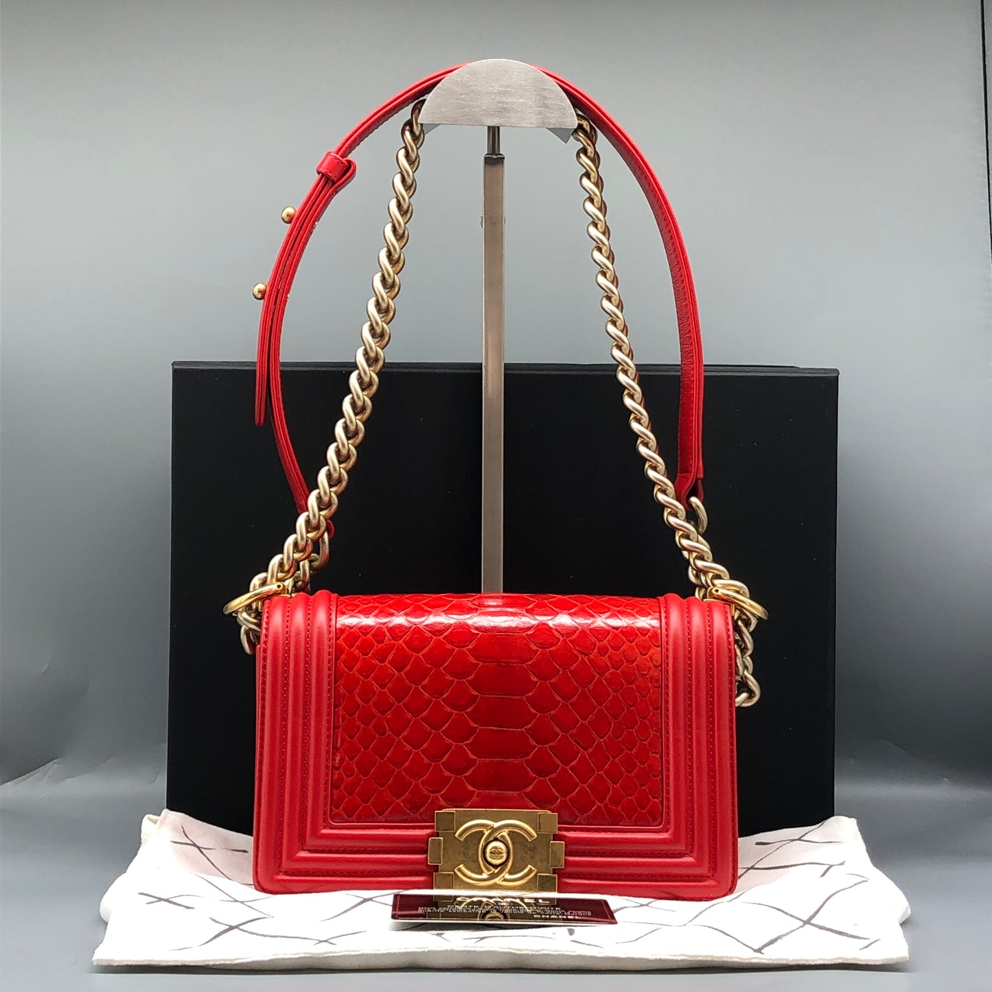 Chanel Small Red Python Leather Boy Flap Bag