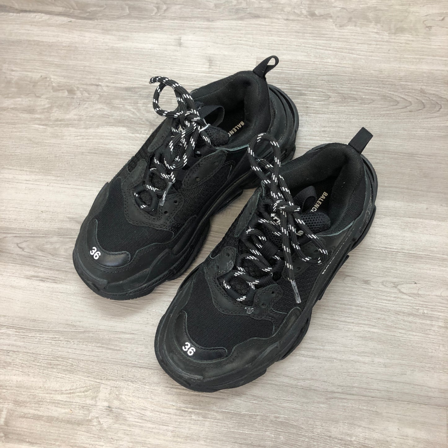 Balenciaga Women's Triple S All Black Mesh Chunky Dad Sneaker Shoes 36