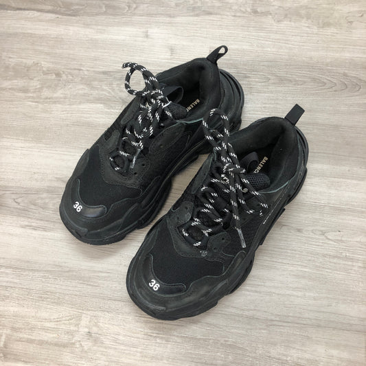 Balenciaga Women's Triple S All Black Mesh Chunky Dad Sneaker Shoes 36