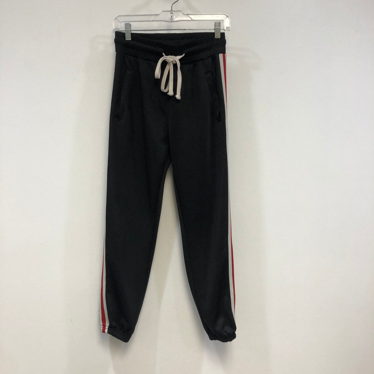 Mnml Black Track Pants with Red/White Side Stripe Size S