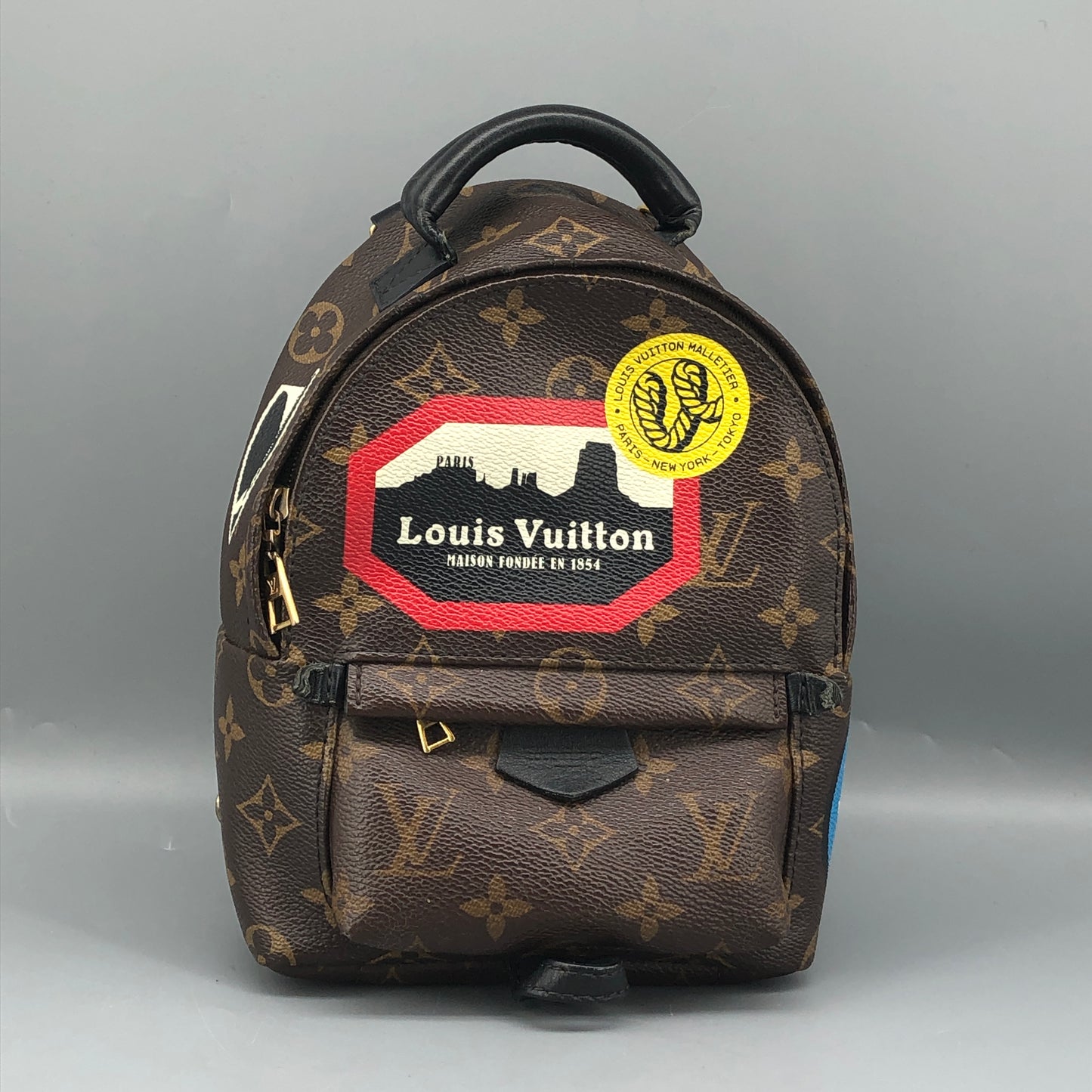 Louis Vuitton Mini Palm Springs Backpack World Tour Patch Monogram Canvas