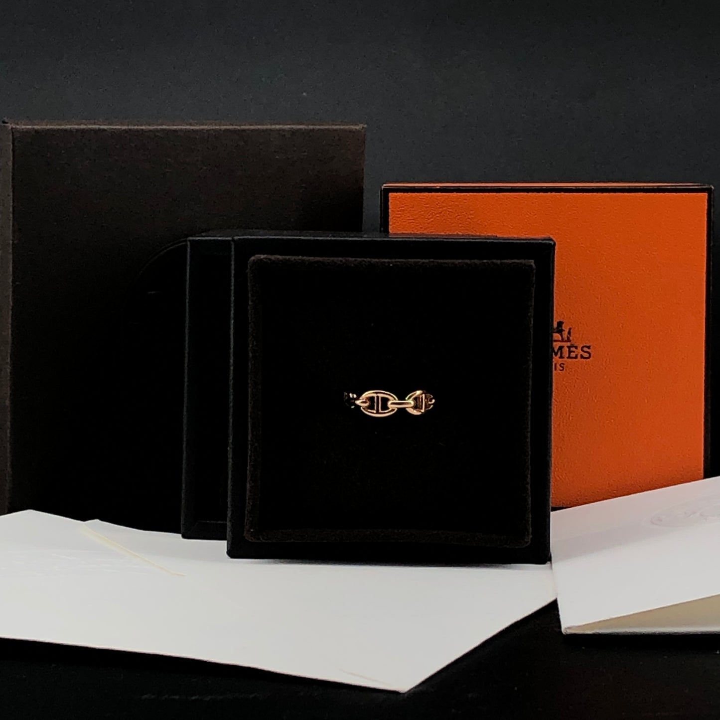 Hermes Chaine d'Ancre AU750 18K Rose Gold Band Ring Size 53mm