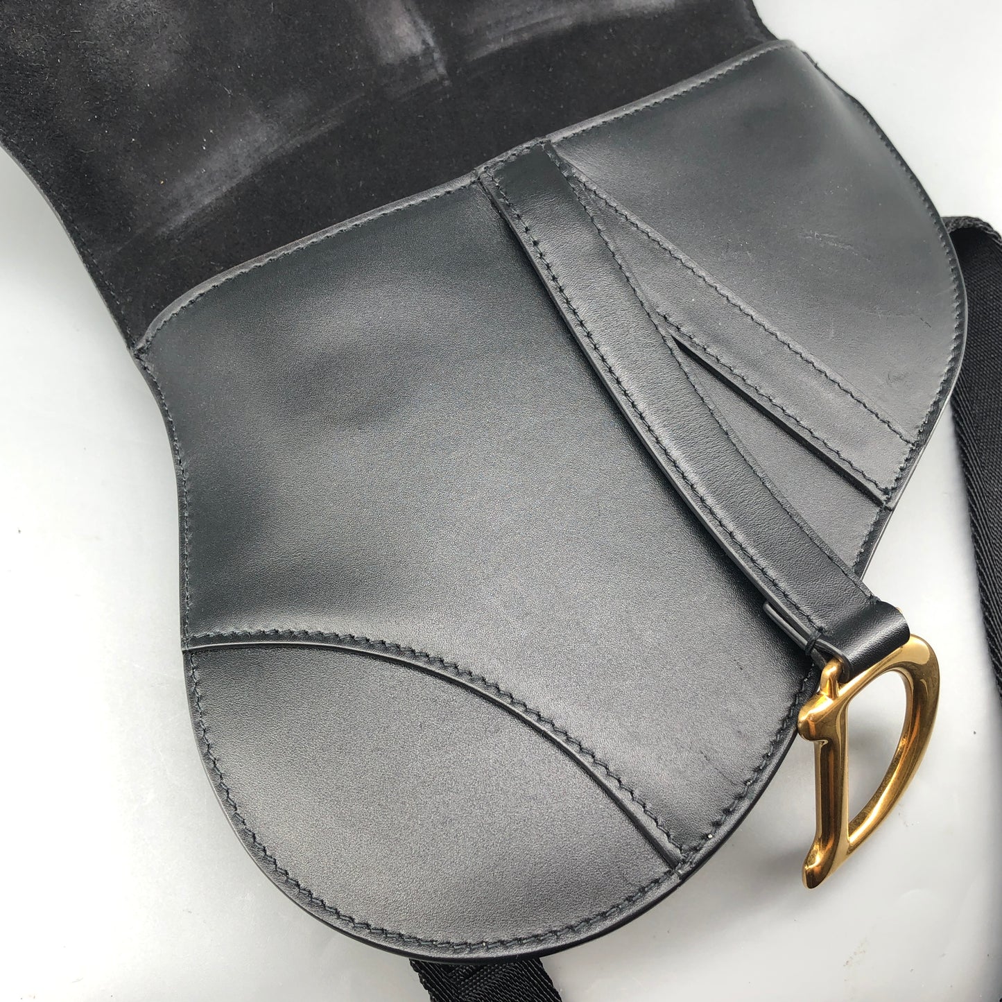 Christian Dior Smooth Black Leather Saddle Waist Belt Bag