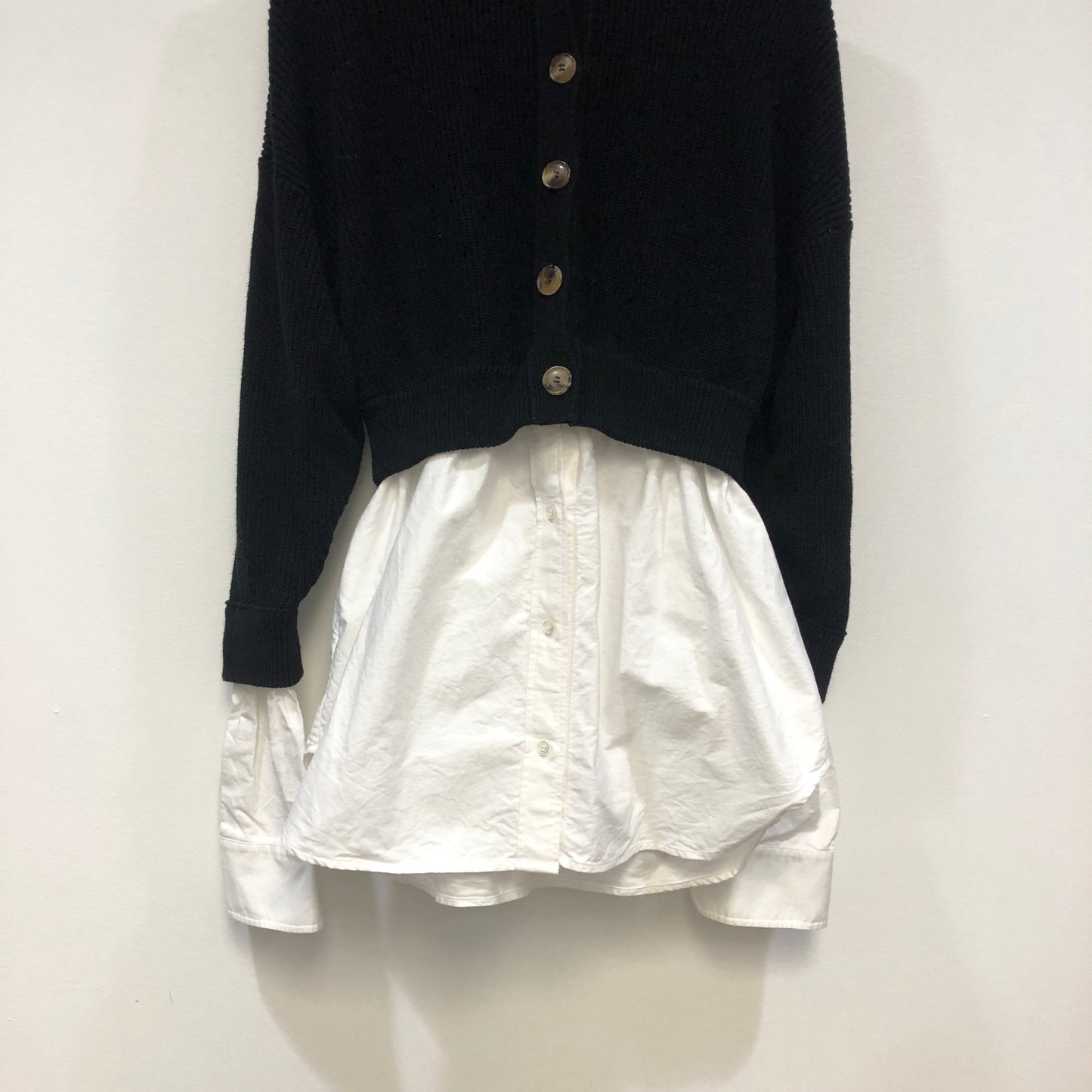 Alexander Wang Hybrid Knit-Button Down Top Size S Black/White