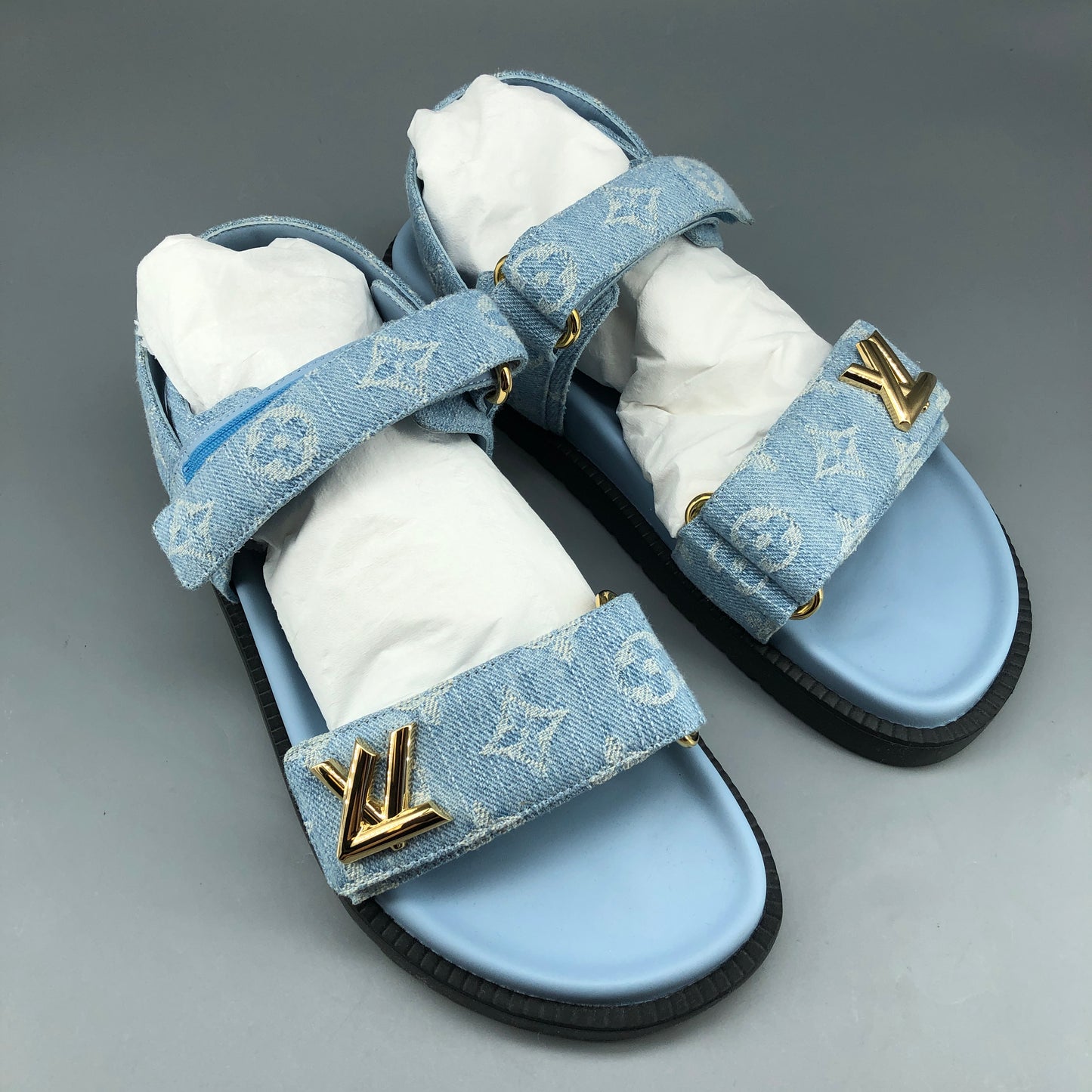Louis Vuitton Unisex Monogram Sandals Size 38.5 Light Blue