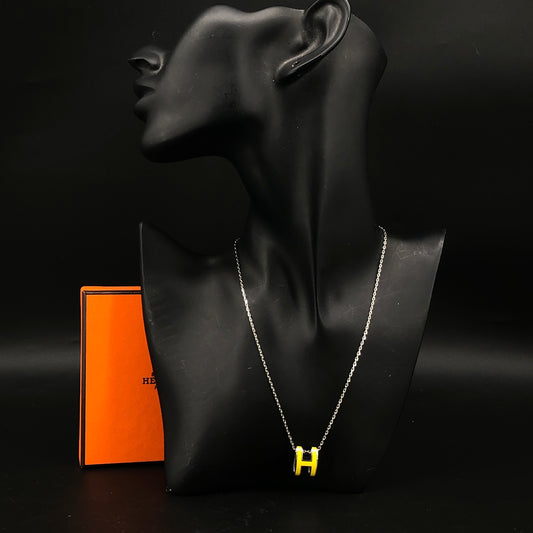 Hermes Yellow Gold Plated H Pendant Twilly Necklace