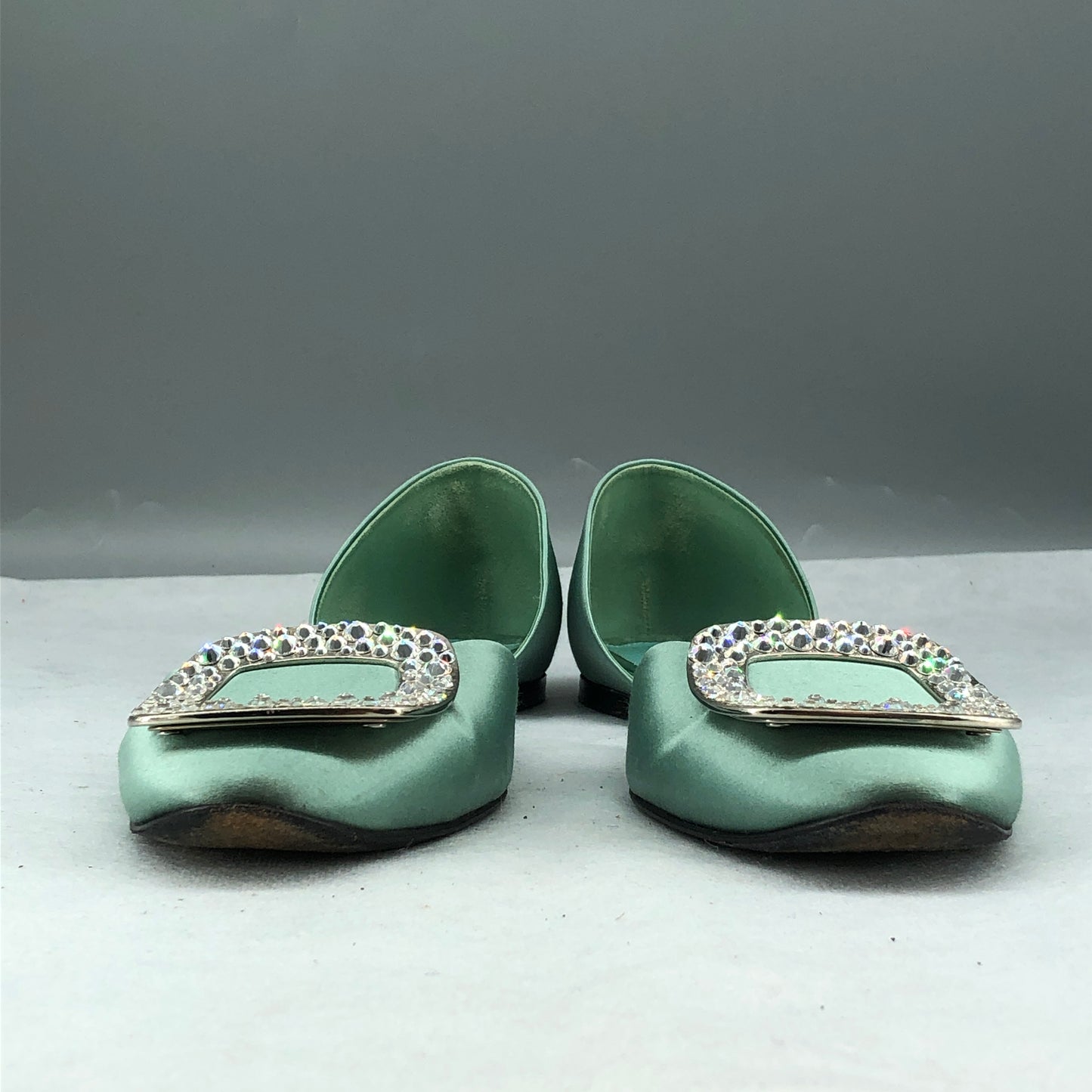 Roger Vivier Satin Buckle Flats Mint Green Women’s Size 36.5